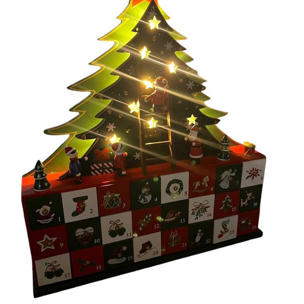 Battery Operated LED Christmas Tree Advent Calendar 13.5 Inch D4035 Kurt S Adler - Picture 7 of 12